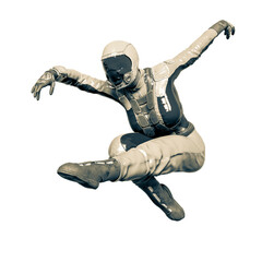 cosmonaut girl is doing a modern dance on white background