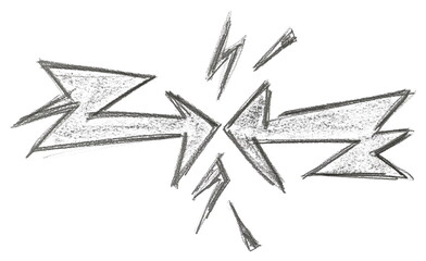 Arrow power, strike symbol grunge graphite pencil isolated on white 