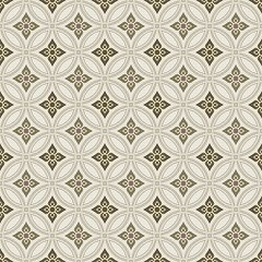 Contemporary Thai art pattern, seamless modern style. The dark brown diamond-shaped petals are circled. Background and light brown lines. Vector illustration.
