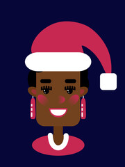 It is Santa. A black girl in a New Year's costume. Graphic illustration, avatar, portrait. Vector modern design for decor, postcards, invitations