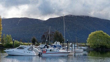 Lake Te Anau waterfront and marina.
