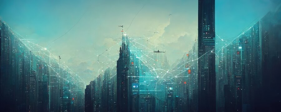 Business background presentation. Network Web Space. 
AI generated art illustration.