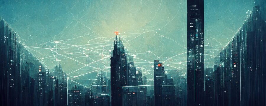 Business background presentation. Network Web Space. 
AI generated art illustration.