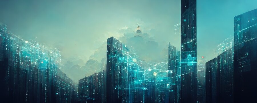 Business background presentation. Network Web Space. 
AI generated art illustration.