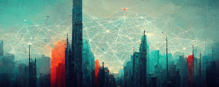 Business background presentation. Network Web Space. 
AI generated art illustration.