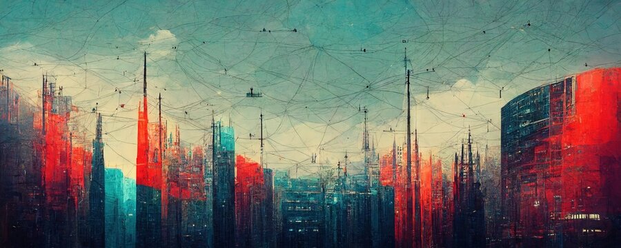 Business background presentation. Network Web Space. 
AI generated art illustration.