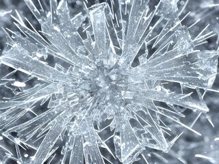 The snowflake crystal is a beautiful translucent white. It's so close up that you can see the intricate details of its six-sided symmetry. The background is a deep blue, making the snowflake pop out e