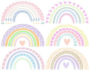 rainbows fashion patch badges pastel cute Kawai set for sticker , postcard , invitation , card . vector illustration for kids elements