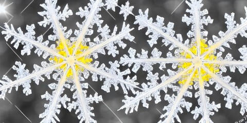 This is a close-up picture of a snowflake. The camera has magnified the image so that you can see the intricate details of the snowflake's construction. Each arm of the flake is thin and delicate, loo