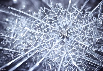 A snowflake crystal is close up and in focus. It's a beautiful white color with perfect symmetry....