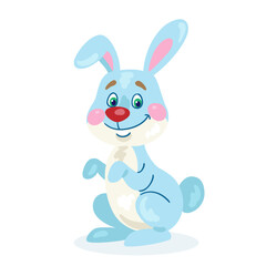 Funny rabbit sits. In cartoon style. Isolated on white background. Vector flat illustration.