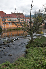 Germany, Black Forest, Gernsbach: The river Murg flows through the medieval town of Gernsbach. 