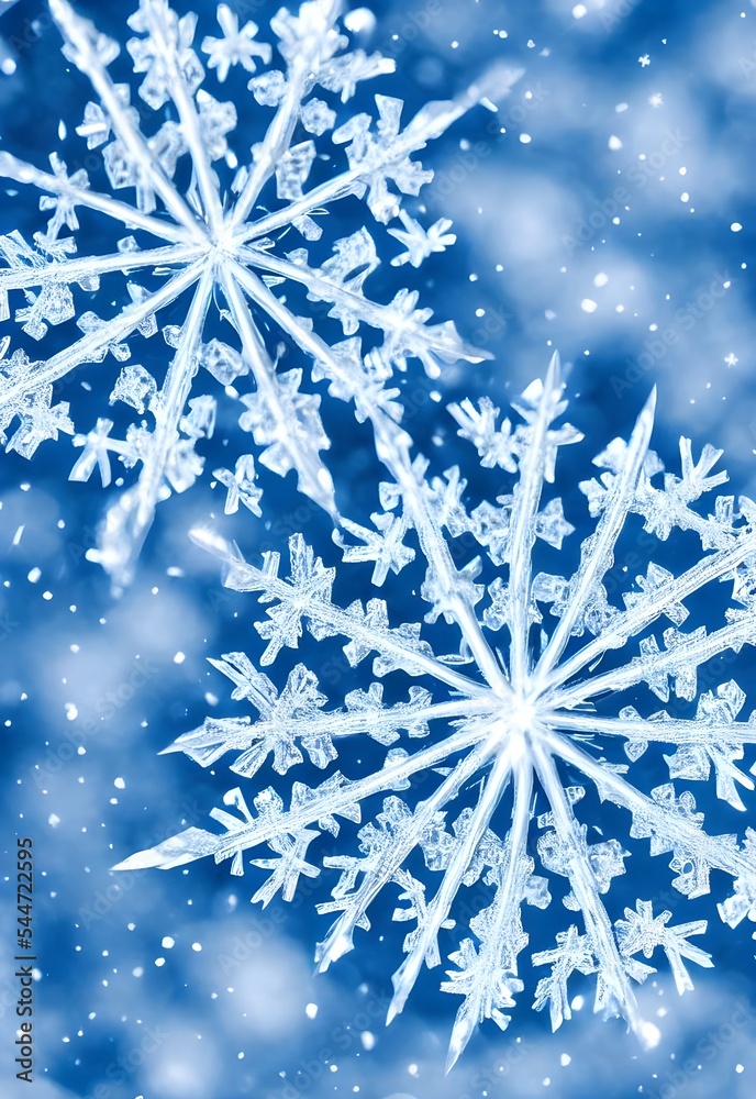 Wall mural a snowflake crystal is close up and in focus. the intricate details of the ice are revealed, includi