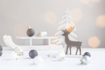 merry christmas card. christmas background. merry christmas banner. Deer. bokeh. copy space