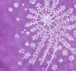 The photo shows a close up of a single snowflake. The center is dark and the outer edges are light....