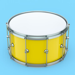 Fototapeta na wymiar Realistic drum on blue background. 3d render concept of musical instrument