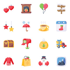 Set of Xmas Celebration Flat Icons  

