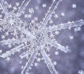 I am a snowflake crystal, and I am being magnified by a camera. My arms are delicate and thin, each one unique. The light hits me and I sparkle brightly.
