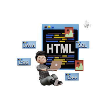 Web developer working on project 3D Illustration, used for web, app, infographic