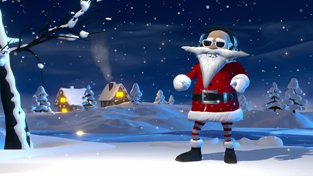 Cheerful Santa Claus listens to music and dances, 3D animation with alpha matte