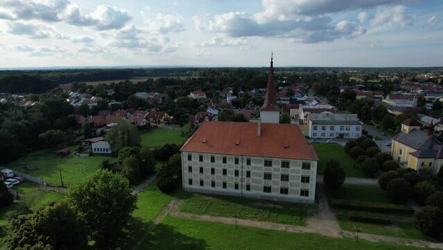 renaissance chateau Chropyne,Moravian region,Czech republic,Europe, aerial panorama landscape view of historical castle