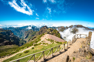 Fabulous view on Pico Ruivo from the viewpoint on Pico do Ariero in the afternoon. Verade do Pico...