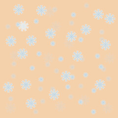 Blue snowflakes of different sizes and transparency on a beige background. Vector illustration, patern. Winter concept