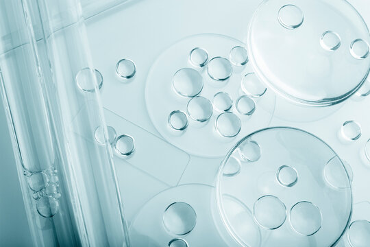 Chemical laboratory research. Abstract cosmetic laboratory. Glass model of molecules.