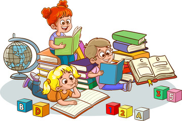 cute little kids reading books