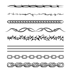 Vector illustrations chains and hope wire for tattoo. Psychedelic y2k art 2000. Gothic illustration in retro aesthetic 1990 style.