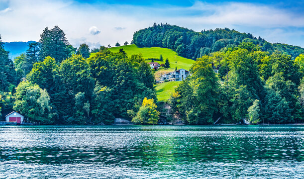 Houses Boathouse Green Meadows Lucerne Switzerland