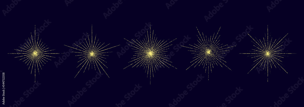 Aufkleber Dotted grain stars set. Shiny stippled shapes collection. Various noise textured asterisks. Different dot work stellar forms. Vector stochastic. 