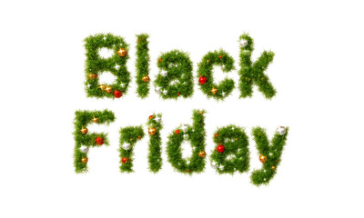 Beautiful christmas wreath in the text Black Friday with transparent background (3D Rendering)