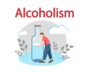 A man with alcohol addiction hugs a bottle. Alcoholism is a disease