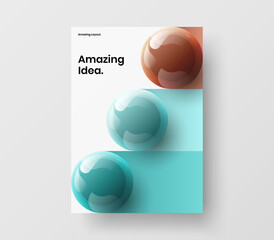 Amazing book cover A4 design vector template. Modern realistic balls corporate brochure concept.