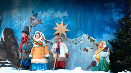 Traditional heroes of the Ukrainian nativity scene .Carolers.