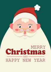 Christmas card. Merry Christmas and Happy New Year greeting with cute santa claus lettering vector.