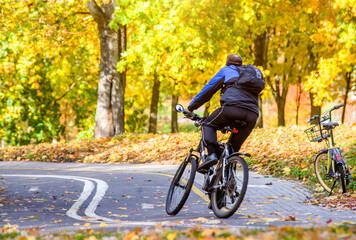 Fototapeta premium Cyclist ride on the bike path in the city Park 