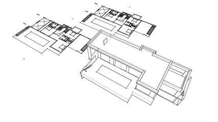 Modern house architectural drawing 3d illustration
