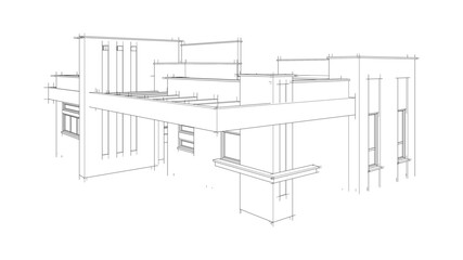 Modern house architectural drawing 3d illustration