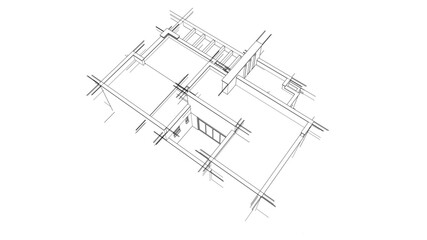 Modern house architectural drawing 3d illustration