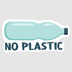 Isolated sticker plastic bottle with text no plastic. Vector illustration.
