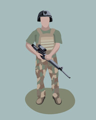 Vector isolated illustration of a military man with a gun.