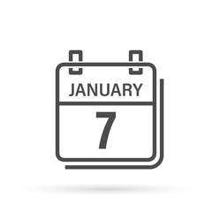 January 7, Calendar icon with shadow. Day, month. Flat vector illustration.