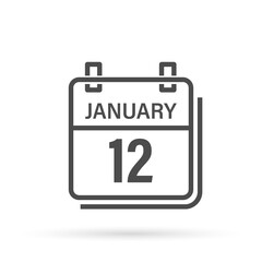 January 12, Calendar icon with shadow. Day, month. Flat vector illustration.