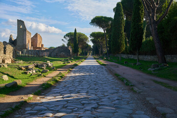 Via Appia antica (antique Appian way), urban regional park in Rome, Italy	