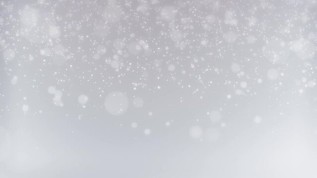 Calm falling snow flakes particles winter background. 4K seamless looping Christmas background