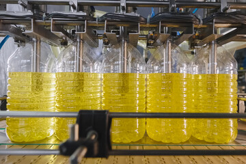 Production of sunflower oil. Conveyor line of plant for producti