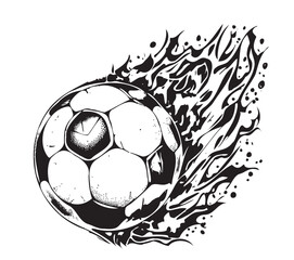 Soccer ball on fire hand drawn sketch.Vector illustration.