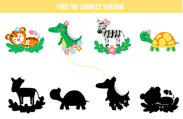 Shadow game for kids with cute wild baby animals